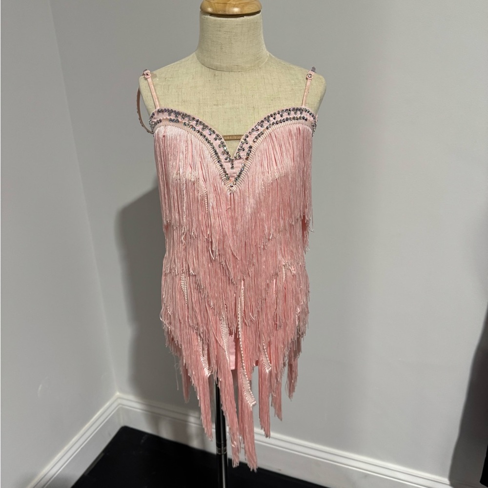 Pink Fringe Dress with Beaded Details Ballroom Costume 8-9 year old